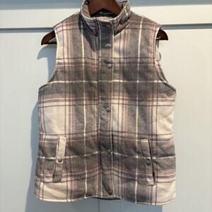 Harper Heritage Vest Womens Small Gray Pink Plaid Sherpa Lined Sleeveless Jacket